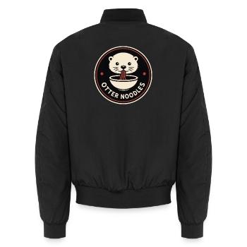 Otter Noodles Emblem – Minimal Streetwear Badge - Unisex Bomber Jacket - black - Back - AI Model Male 185 light (185cm)