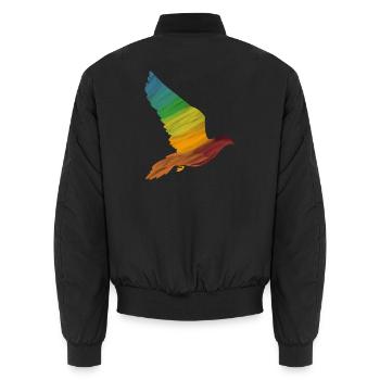 Colorful pigeon wing - modern bird illustration - Unisex Bomber Jacket - black - Back - AI Model Male 185 light (185cm)