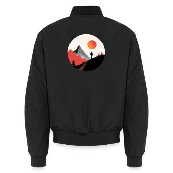 Walking in the mountains, a passion for hikers - Unisex Bomber Jacket - black - Back - AI Model Male 185 light (185cm)
