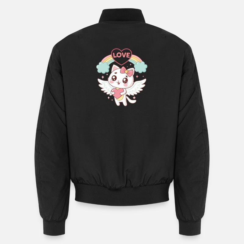 Rainbow Love Geflügelte Katze Unisex Bomberjacke