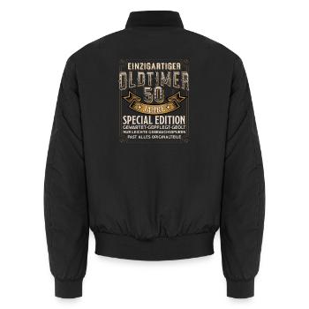 Oldtimer 50 Jahre Spezialedition - Unisex Bomberjacke - Schwarz - Hinten - AI Model Male 185 light (185cm)
