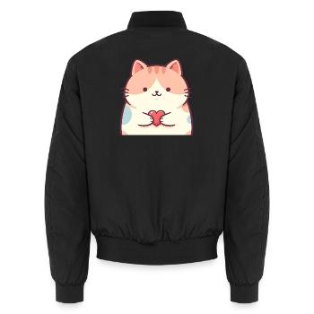 Cuddly Kitten Heart Cartoon Cat - Unisex Bomber Jacket - black - Back - AI Model Male 185 light (185cm)
