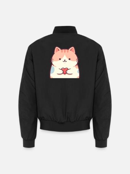 Kuschelkätzchen Herz Cartoon Katze - Unisex Bomberjacke - Schwarz