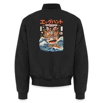 The Great Egg Hunt – Easter Japanese Retro Style - Unisex Bomber Jacket - black - Back - AI Model Male 185 light (185cm)