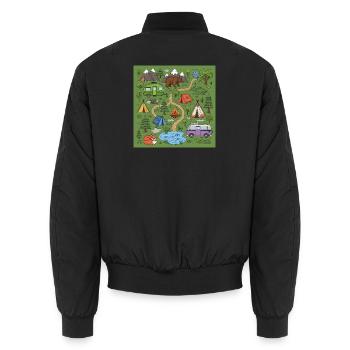 Forest Camping Adventure Illustration - Unisex Bomber Jacket - black - Back - AI Model Male 185 light (185cm)