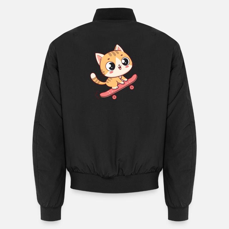 Niedliches Skateboard-Kätzchen - Unisex Bomberjacke - Schwarz