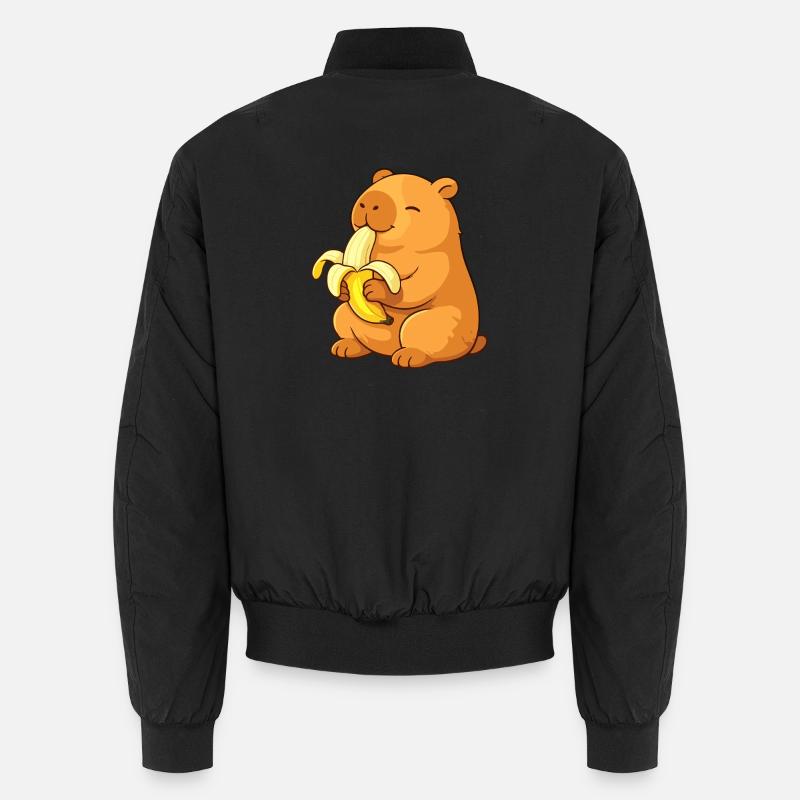 Capybara souriant mangeant une banane - Bomber unisexe - noir