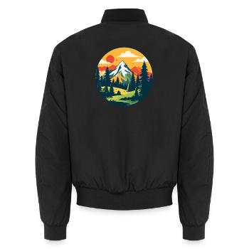Wald Berge Natur Wandern Bergsteigen Motiv - Unisex Bomberjacke - Schwarz - Hinten - AI Model Male 185 light (185cm)