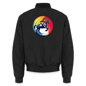 Regenbogen Springpferd Pferd Springreiten Motiv - Unisex Bomberjacke - Schwarz - Hinten - AI Model Male 185 light (185cm)