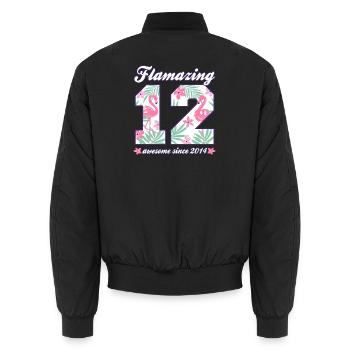 12th Birthday 2026 Flamingos Girl Gift Idea - Unisex Bomber Jacket - black - Back - AI Model Male 185 light (185cm)