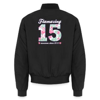 15th Birthday 2026 Flamingos Girl Gift Idea - Unisex Bomber Jacket - black - Back - AI Model Male 185 light (185cm)