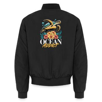 Sea Turtle Ocean Addict Design - Unisex Bomber Jacket - black - Back - AI Model Male 185 light (185cm)
