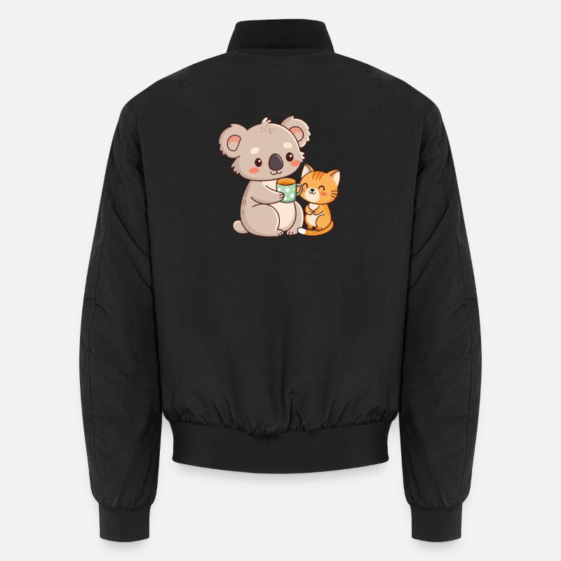 Koala und Katze Süßer Kaffee - Unisex Bomberjacke - Schwarz