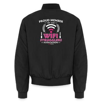 Stolzes Mitglied der Wifi Strugglers Association - Unisex Bomberjacke - Schwarz - Hinten - AI Model Male 185 light (185cm)