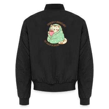 Kätzchen in einer Decke mit einer Tasse Kakao - Unisex Bomberjacke - Schwarz - Hinten - AI Model Male 185 light (185cm)