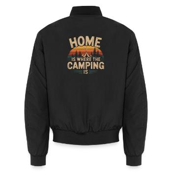 Home Is Where The Camping Is Camping Spruch - Unisex Bomber Jacket - black - Back - AI Model Male 185 light (185cm)