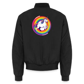 Rainbow Unicorn Unicorn Jumps Circle Motif - Unisex Bomber Jacket - black - Back - AI Model Male 185 light (185cm)