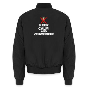 KEEP CALM AND VERWEIGERN! MUSTERUNG WEHRPFLICHT w - Unisex Bomberjacke - Schwarz - Hinten - AI Model Male 185 light (185cm)