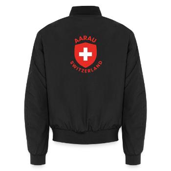 Aarau Schweiz Schilddesign - Unisex Bomberjacke - Schwarz - Hinten - AI Model Male 185 light (185cm)