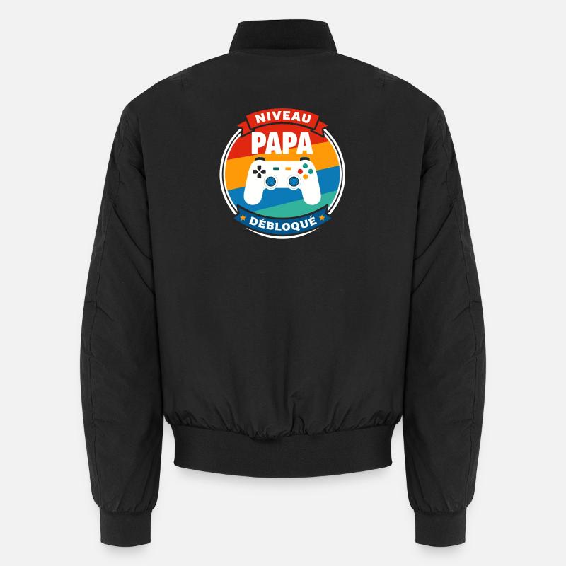 Dad Level Unlocked Badge - Unisex Bomber Jacket - black