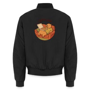 Canapé capybara avec motif d’animal douillet à pizza - Bomber unisexe - noir - Dos - AI Model Male 185 light (185cm)