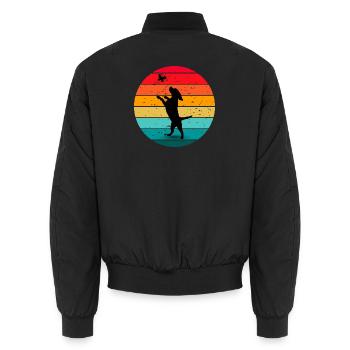 Hund Schmetterling Wald Retro Sonnenuntergang  - Unisex Bomberjacke - Schwarz - Hinten - AI Model Male 185 light (185cm)