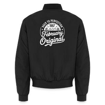 February 1997 – Legend of the Peaks and Mountains - Unisex Bomber Jacket - black - Back - AI Model Male 185 light (185cm)