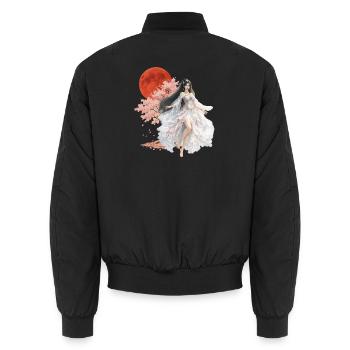 Mondbeschienene Blüten-Verzauberin - Unisex Bomberjacke - Schwarz - Hinten - AI Model Male 185 light (185cm)