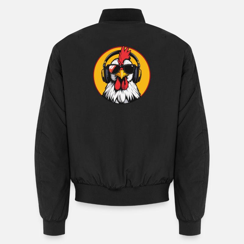 Pop-Art Hahn mit Kopfhörern Sonnenbrille Fun Huhn Unisex Bomberjacke