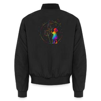 Regenbogen Mädchen mit Pusteblume - Unisex Bomberjacke - Schwarz - Hinten - AI Model Male 185 light (185cm)