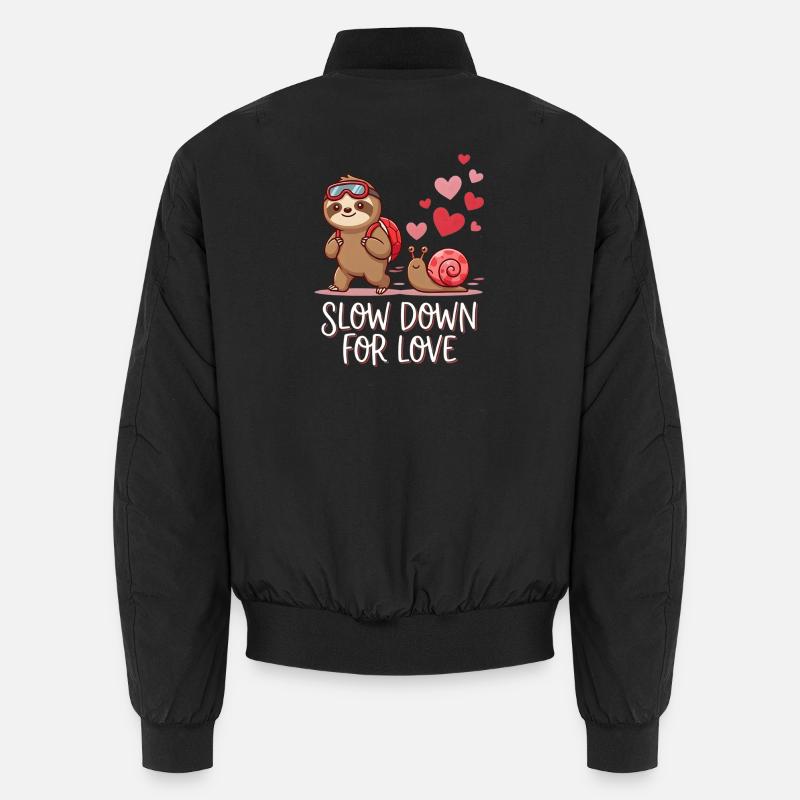  Slow Down For Love Cute Sloth Snail Hiking Unisex Bomber Jacket