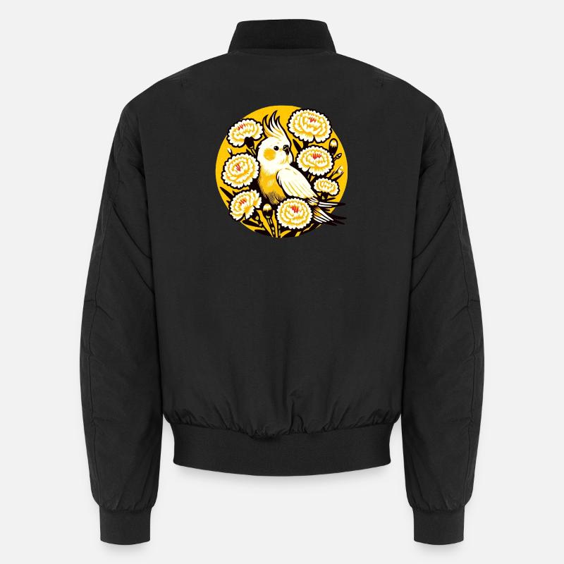 Cockatiel Amid Peony Circle - Unisex Bomber Jacket - black