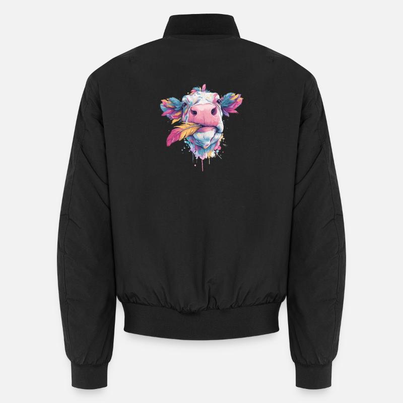 Rainbow cow with plumage - Unisex Bomber Jacket - black