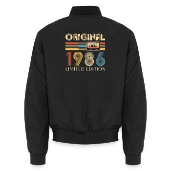 40th birthday, 40 years, original 1986 - Unisex Bomber Jacket - black - Back - AI Model Male 185 light (185cm)