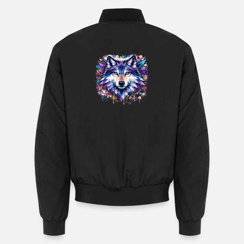 Polygon Wolf Graffiti – Bunter Wolf Kopf Urban Art Unisex Bomberjacke