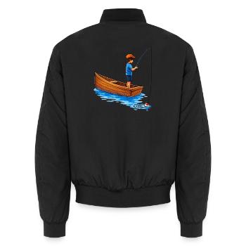 Illustration de garçon pêchant en bateau - Bomber unisexe - noir - Dos - AI Model Male 185 light (185cm)