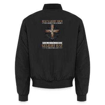 Jésus t’aime Citation chrétienne Étude biblique - Bomber unisexe - noir - Dos - AI Model Male 185 light (185cm)