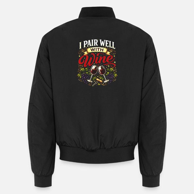 I go well with wine - Unisex Bomber Jacket - black