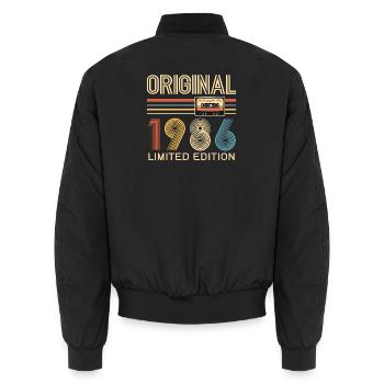 40th birthday, 40 years, original 1986 - Unisex Bomber Jacket - black - Back - AI Model Male 185 light (185cm)