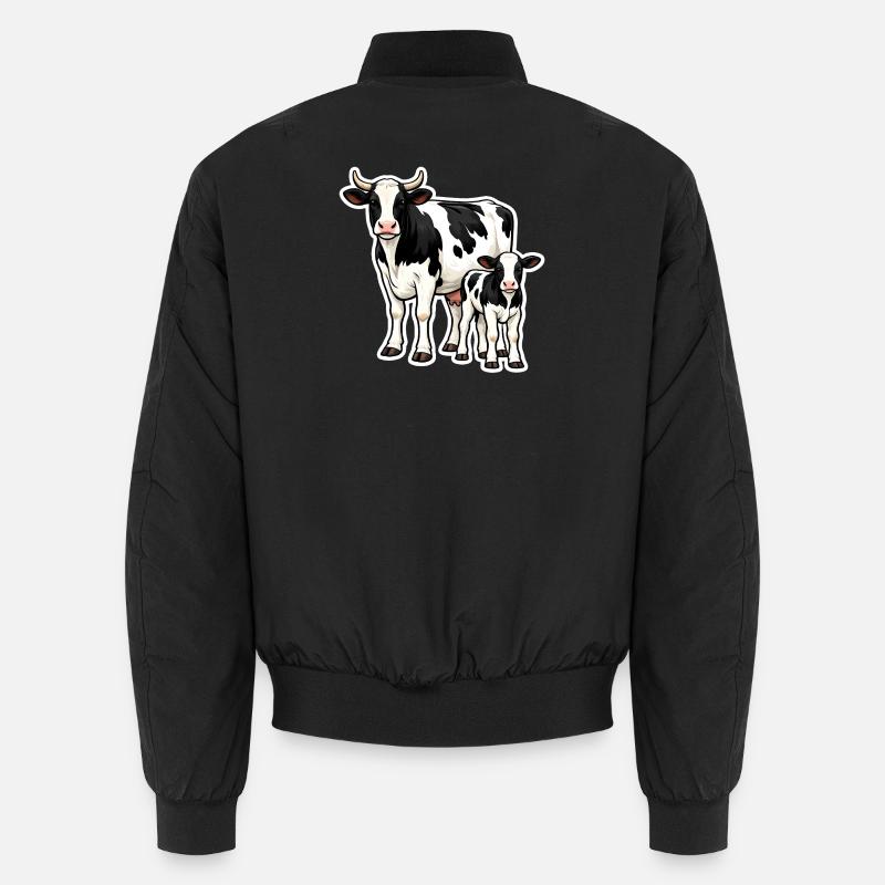 Kuh mit Kalb – liebevolle Bauernhof Illustration Unisex Bomberjacke