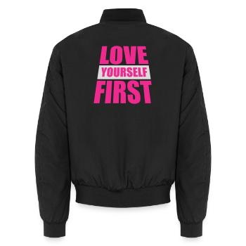 Love Yourself First Selbstliebe Selbstfürsorge - Unisex Bomberjacke - Schwarz - Hinten - AI Model Male 185 light (185cm)