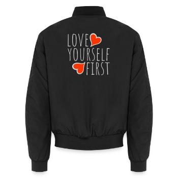 Love Yourself First Selbstliebe Selbstfürsorge - Unisex Bomberjacke - Schwarz - Hinten - AI Model Male 185 light (185cm)