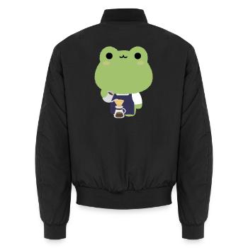 Kawaii Frog Barista - Unisex Bomber Jacket - black - Back - AI Model Male 185 light (185cm)
