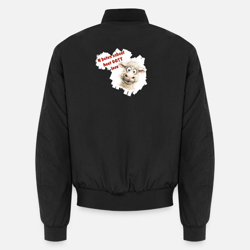 Lustiges Schäfchen Cartoon mit rotem Text Unisex Bomberjacke