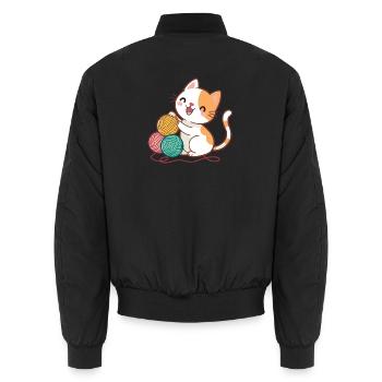Kitten and Colorful Balls - Unisex Bomber Jacket - black - Back - AI Model Male 185 light (185cm)
