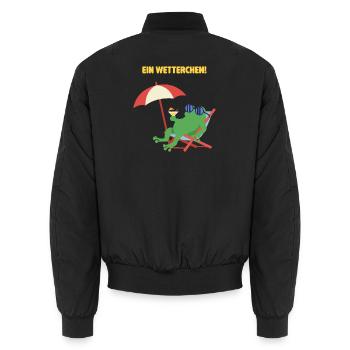 Frosch Strandurlaub mit Cocktail. Geiles Wetter! - Unisex Bomberjacke - Schwarz - Hinten - AI Model Male 185 light (185cm)