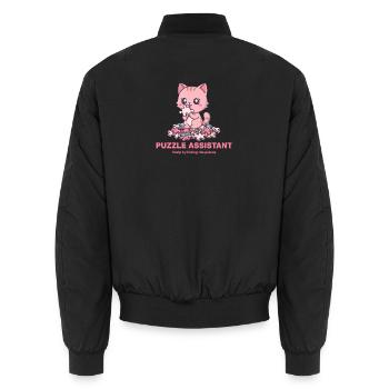 Puzzle Assistand Cat Quote - Unisex Bomber Jacket - black - Back - AI Model Male 185 light (185cm)