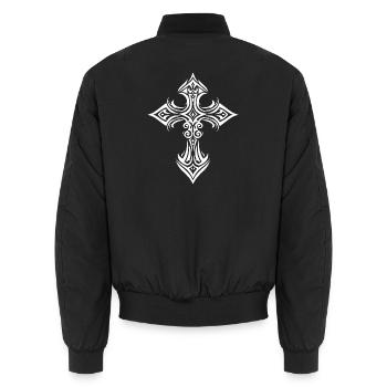 Celtic Tribal Cross Tattoo - Unisex Bomber Jacket - black - Back - AI Model Male 185 light (185cm)