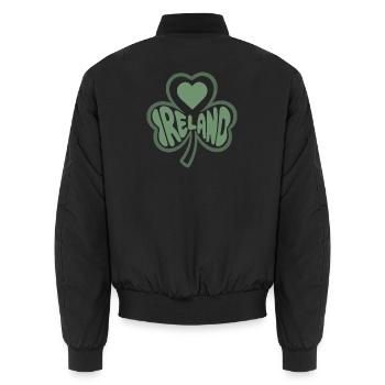 Ireland, Ireland Shamrock with Heart - Unisex Bomber Jacket - black - Back - AI Model Male 185 light (185cm)