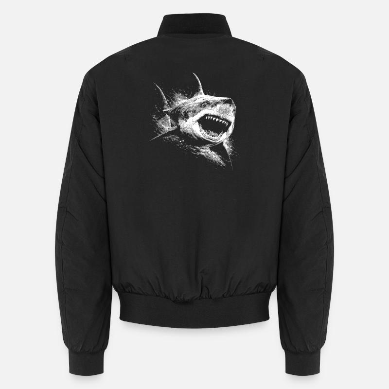Black and White Shark Silhouette - Unisex Bomber Jacket - black